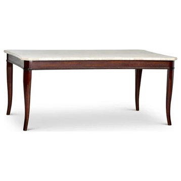 Contemporary Dining Table, Cabriole Legs & Rectangular Marble Top, Cherry Finish