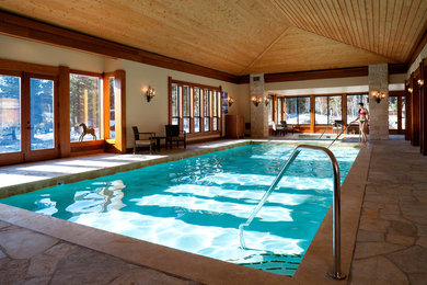 Example of a mountain style indoor pool design in Los Angeles