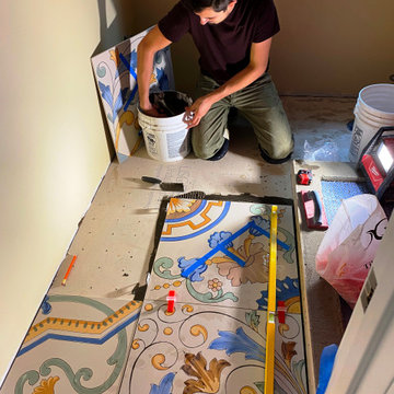 DURING PIC - CAREFULLY PLACED PATTERNED TILE INSTALLED