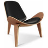 Aron Living 13.8" Wood and Genuine Leather Arch Shell Chair in Black