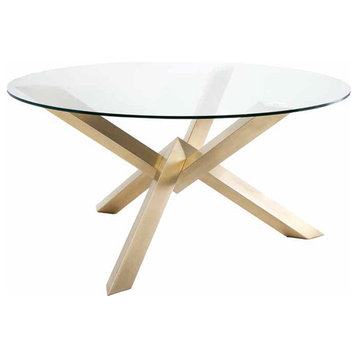 Nuevo Costa 72" Round Glass Top Dining Table in Gold