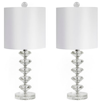 23.25" Stacked Diamond Design Genuine Clear Crystal Table Lamps, Set of 2