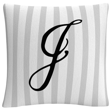 Gray Striped Ornate Letter Script J By Abc Decorative Throw Pillow