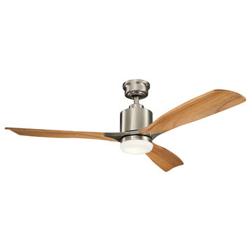 52" Ridley II Fan LED, Brushed Stainless Steel/Medium Oak Blades