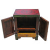 Oriental Green Yellow Red Flower End Table Nightstand
