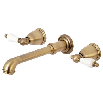 Kingston Brass Two-Handle Wall Mount Tub Faucet, Antique Brass