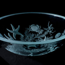 Sea Life Etched Glass Vessel Sink - Bathroom Sinks