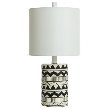 Black and White Ceramic Table Lamp With White Shade