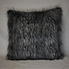 Faux Fur Black Gray Fox Decorative Animal Skin Throw Pillow, 17x17", Square