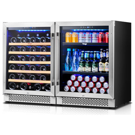 Yeego 48" Dual Zone Beverage Wine Cooler 52-Bottles 140-Cans Combo Built-in