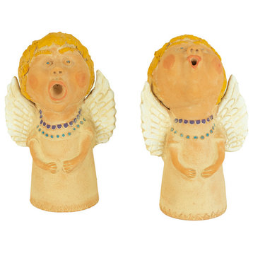 Set of Two Caroling Clay Angels