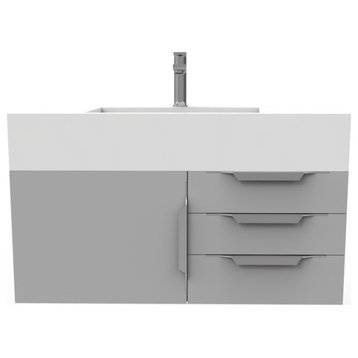 Nile 36" Wall Mounted Bathroom Vanity Set, Gray, White Top, Chrome Handles