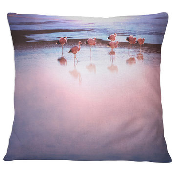 Flamingo Birds on Bolivia Beach Modern Beach Throw Pillow, 18"x18"