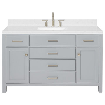 Ariel Bristol 54" Single Rectangle Sink Bathroom Vanity, Carrara Quartz, Grey