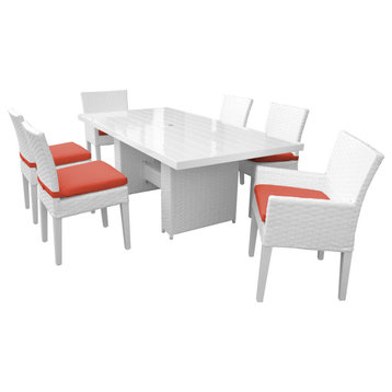 Miami Rectangular Patio Dining Table,4 Armless Chairs,2 Chairs,Arms Tangerine