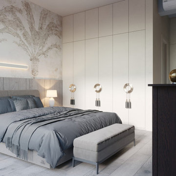 Master Bedroom with a Palm Mural and Built-in Wardrobes, Cyprus