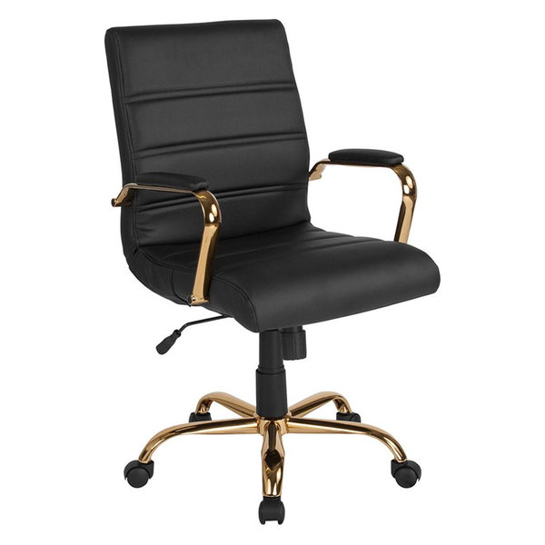 Flash Furniture Mid Back Leather Office Swivel Chair in Black and Gold