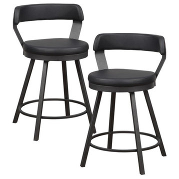 Lexicon Appert Metal Swivel Counter Height Stool in Silver/Black (Set of 2)