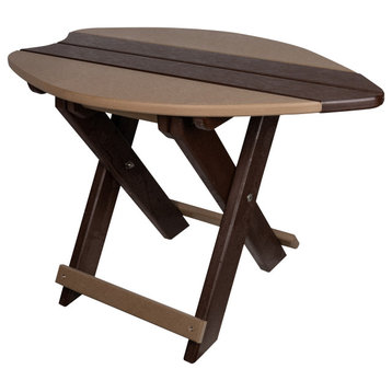 Folding Surfboard Accent Table, Portable Nautical Board, Brown and Weatherwood