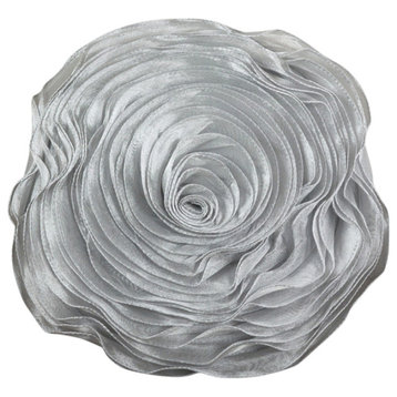 Rose Design Throw Pillow, Silver, 16", Poly Filled