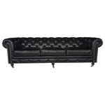 CDI - Vintage Leather 3-Seat Sofa Chesterfield, 92"x36"x30", Black - This Vintage collection button-tufted with nailhead trim black leather 3-seater chesterfield removable cushion sofa with fireproof foam in wood frame. Sofa overall dimension 92" L x 36" W x 30" H. Requires no assembly.
