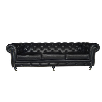 Vintage Leather 3-Seat Sofa Chesterfield, 92"x36"x30", Black