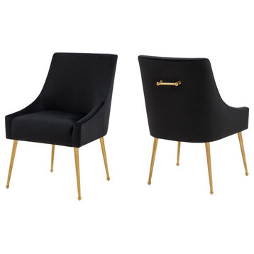 Modrest Castana Modern Black Velvet and Gold Dining Chair, Set of 2