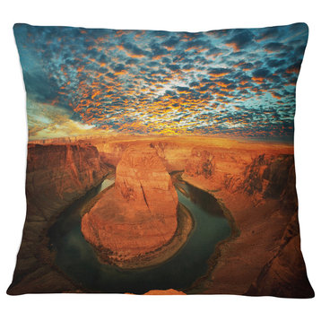 Horse Shoe Bend under Stormy Sky Landscape Printed Throw Pillow, 18"x18"