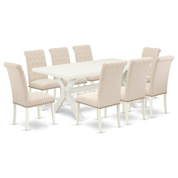 X027Br202-9, 9-Piece Set, 8 Chairs and Table Hardwood Frame
