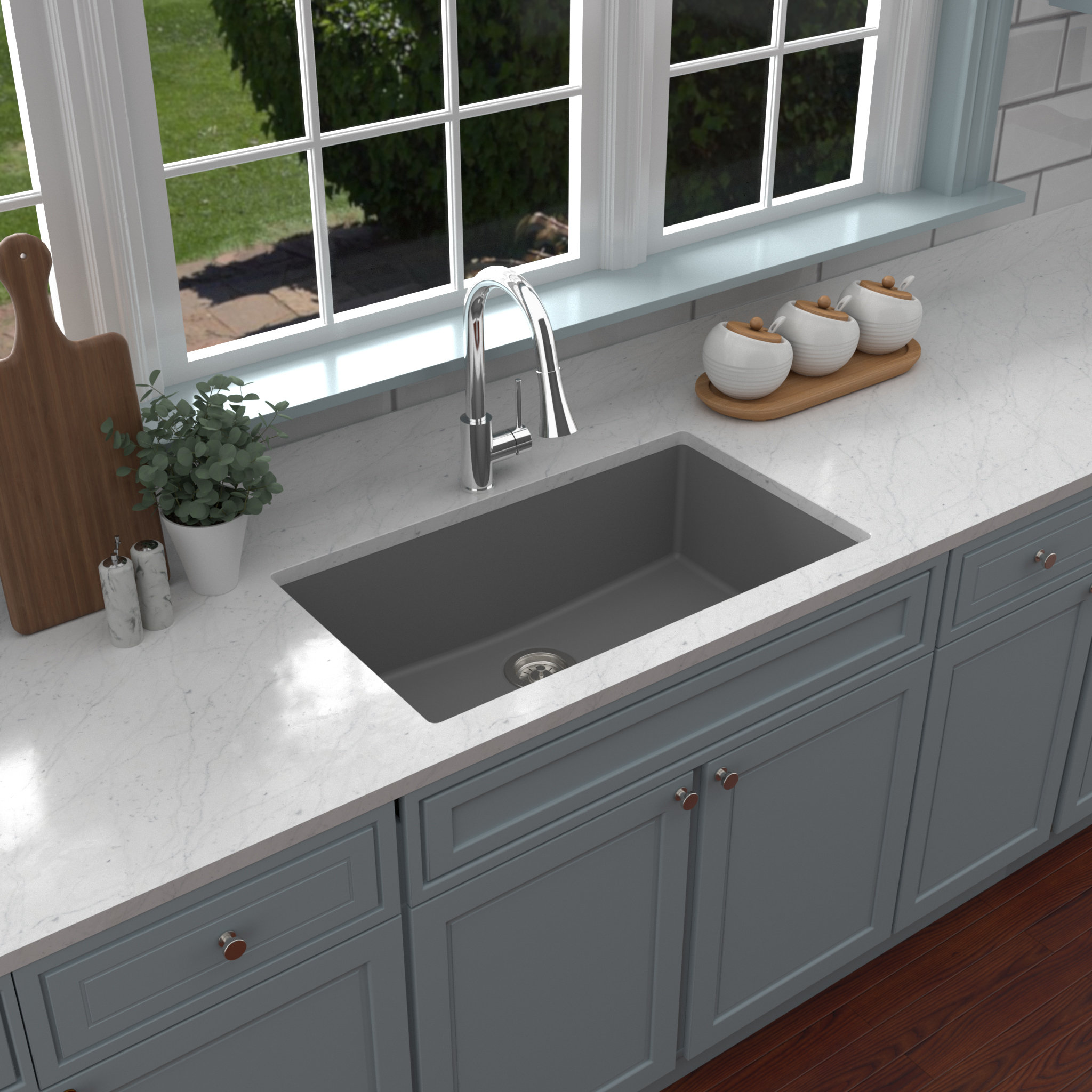 Karran QU-812 Undermount 32.5" Large Single Bowl Quartz Sink Kit, Grey