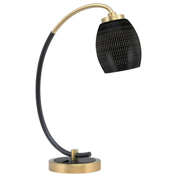 1-Light Desk Lamp, Matte Black/New Age Brass Finish, 5" Black Matrix Glass
