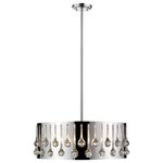 Z-Lite - Oberon 6 Light Pendant, Chrome - Capture the perfect blend of contemporary and transitional with an artistic and glamorous six-light pendant. Chrome finish steel offers luster to a round frame displaying drops of crystal glass, creating a personality-rich fixture for a dining or living space.