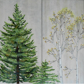 12"x48" Fresh Aspen And Pine Mural Tile, Set of 2