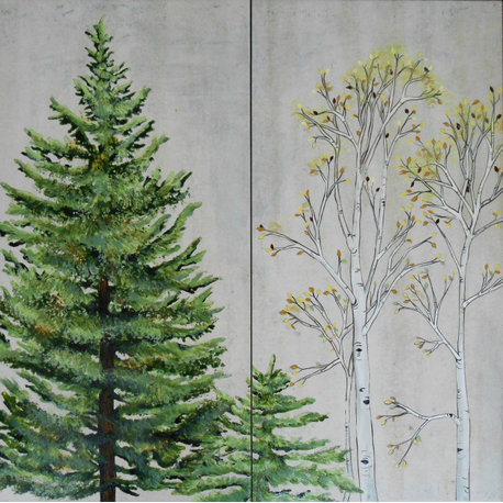 12"x48" Fresh Aspen And Pine Mural Tile, Set of 2