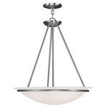 Livex Lighting - Newburgh Pendant, Brushed Nickel - This three light pendant features a lustrous brushed nickel finish with light glowing from within the large white alabaster glass bowl shape shade. complete a kitchen or dining room with this beautiful pendant.