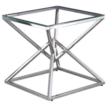 Clear Glass With Stainless Steel Side Table
