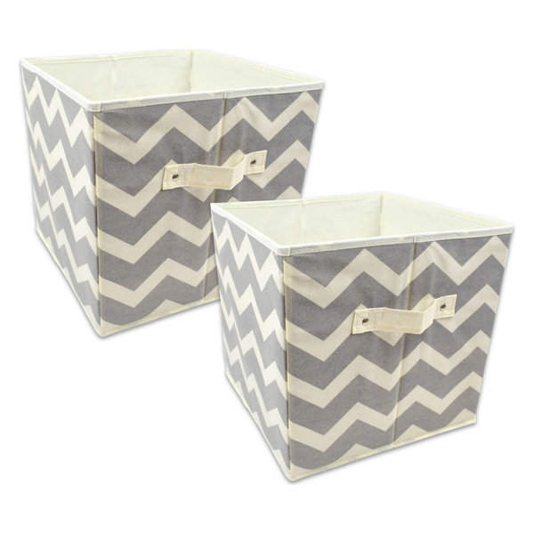 Nonwoven Polyester Cube Chevron Gray Square 11"x11"x11", Set Of 2