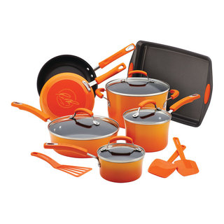 Rachael Ray 15-Piece Hard Enamel Nonstick Cookware Set - Red