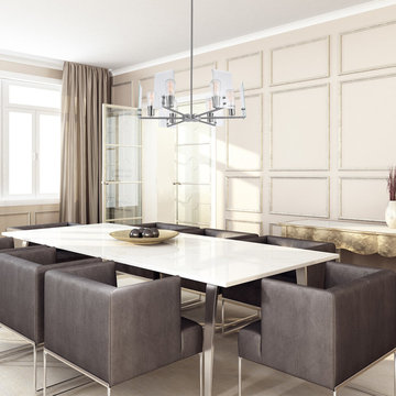 Cleve 6-Light Chandelier, Brushed Nickel, Clear Beveled Glass Panes