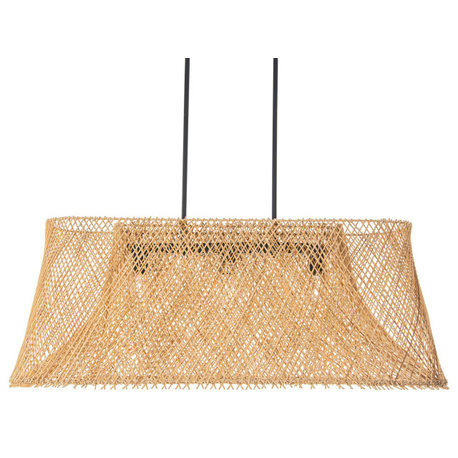 Cane Rib Webbing Oblong Dining Table Kitchen Island Pendant Lamp, Natural
