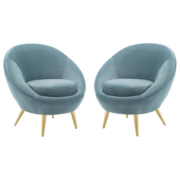 Accent Chair, Set of 2, Velvet, Metal, Blue, Modern, Living Lounge Hospitality