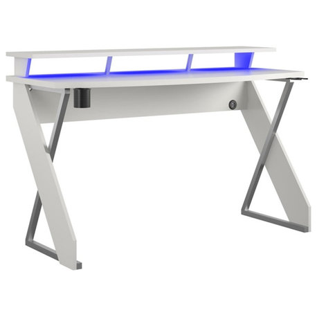 NTense Xtreme Gaming Desk with Riser in White