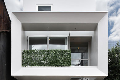 Contemporary white exterior in Nagoya with a flat roof.