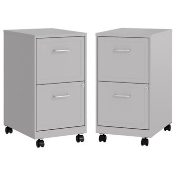Home Square 2 Drawer Mobile Filing Cabinet Set in Arctic Silver (Set of 2)