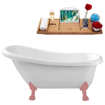 61" Streamline N480PNK-IN-BL Soaking Clawfoot Tub and Tray With Internal Drain