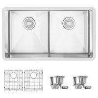 STYLISH 32"L x 18"W Stainless Steel Low Divider Undermount Kitchen Sink