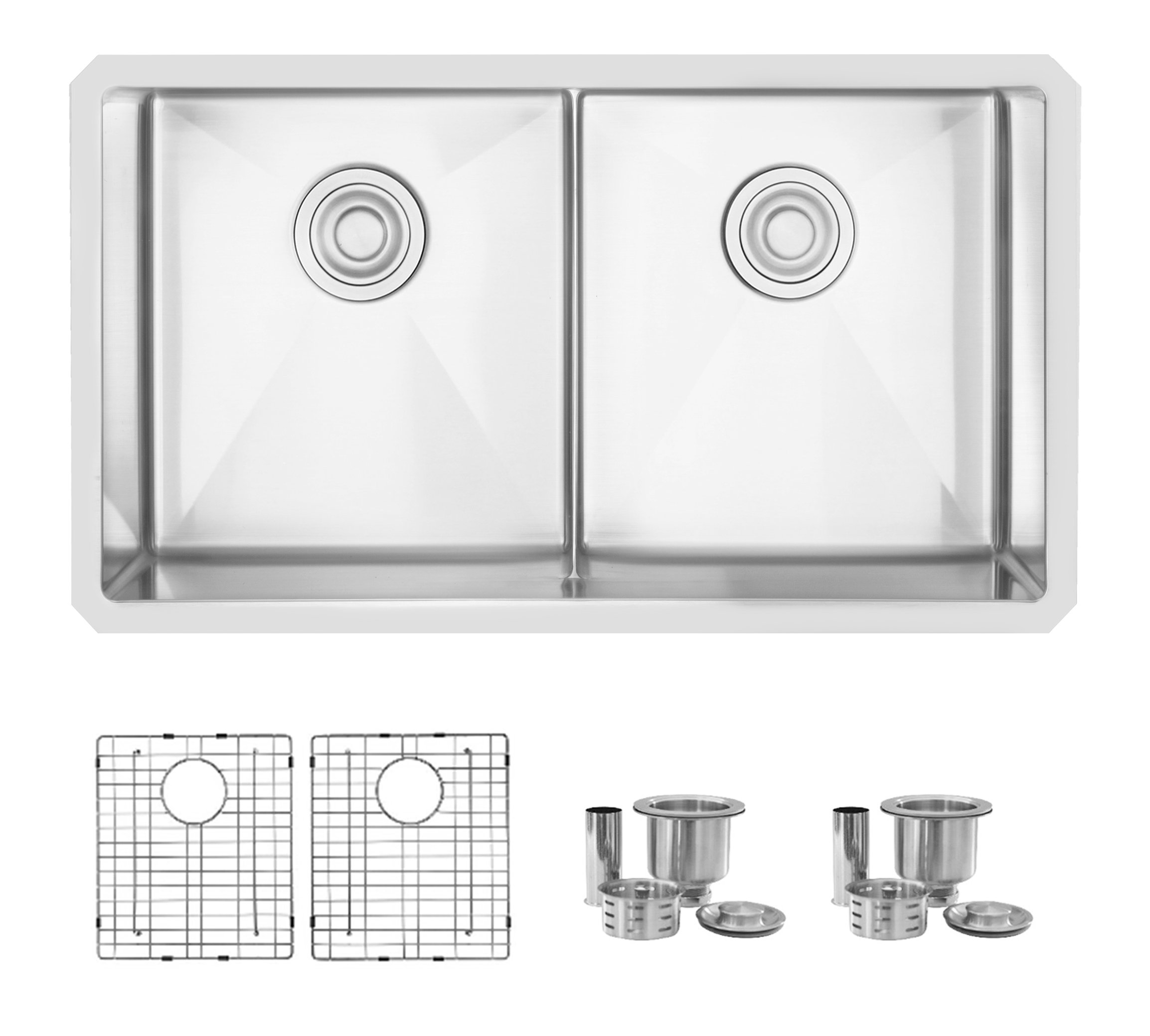 STYLISH 32"L x 18"W Stainless Steel Low Divider Undermount Kitchen Sink