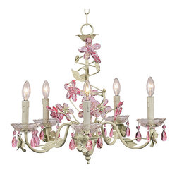 5-Light-Chandelier-in-rPink-Soft-Green-with-Crystal-Flowe - Chandeliers
