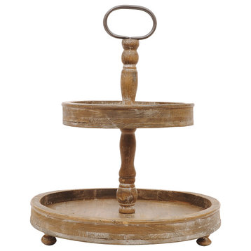 15"x18.5" Decorative Wood 2-Tier Tray, Brown