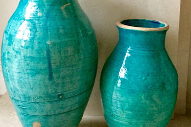 Handmade Blue Glazed Terracotta Pots